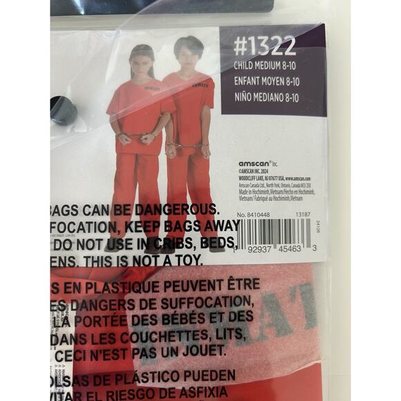 Incarcerated Prisoner Jumpsuit CHILD Unisex Halloween Costume Child MEDIUM 8-10 - Picture 6 of 6